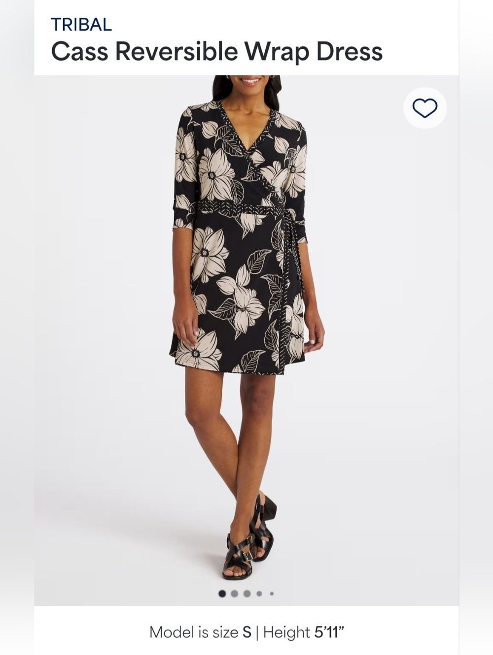 Reversible Tribal Black and Cream Floral Wrap Midi Dress NWT
